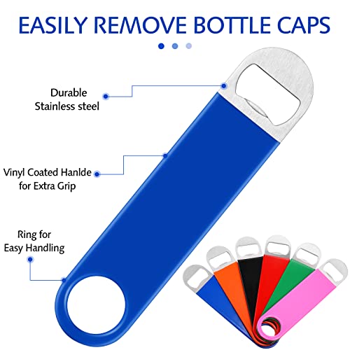 24 Pack Stainless Steel Flat Bottle Opener Bulk Heavy Duty Rubber Coated 7 Inch Bartender Beer Can Bottle Openers for Men Women Bar Kitchen Restaurant Party Supplies (Multicolor)