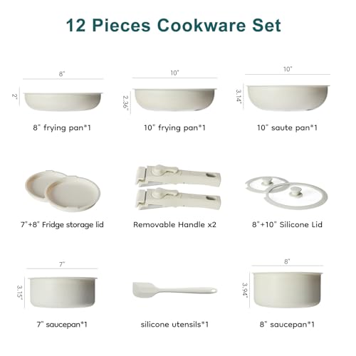 12 Piece Nonstick Cookware Set (Cream White / 12 Piece)