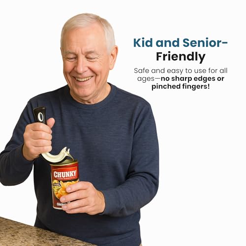 Ring Pull Can Opener for Soda and Food Cans Arthritis Aid with Non Slip Grip for Seniors Kids and Nail Protection Manual Pull Tab Tool for Easy Open Cans Black Dishwasher Safe (1 Pack)
