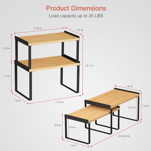 Cabinet Shelf Organizer Set of 4 (Medium / Black-bamboo)