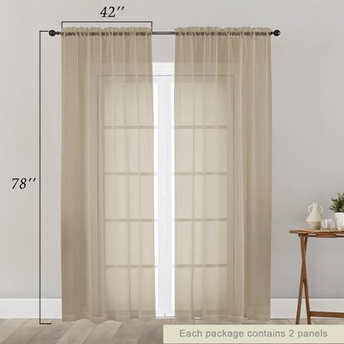 Taupe Sheer Curtain for Bedroom Living Room 78 Inches Long 2 Panels Set (Taupe / 42"W x 78"L (Pack of 2))