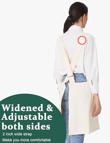 Cozy Adjustable Cross Back Aprons for Women with Pockets Cotton Linen Cooking Kitchen Baking Creamy White (Creamy White)