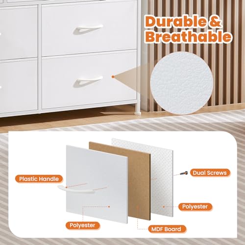 7 Drawer Dresser Storage Organizer with Fabric Bins (White / 39.4"D x 11.8"W x 30.6"H (7 Drawers))