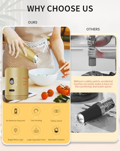 2 Speed Gravity Electric Pepper Grinder (2 Speed-Gold)