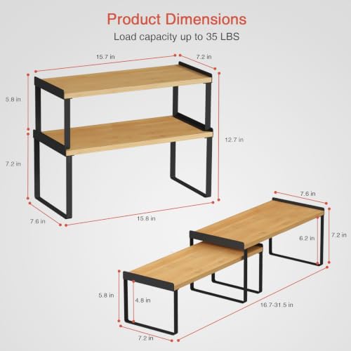 Kitchen Cabinet Shelf Organizer Set of 4 (Large / Black-bamboo)