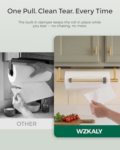 Paper Towel Holder Under Cabinet with Damping No Drill (Black&gold / One Hand Tear Holder)