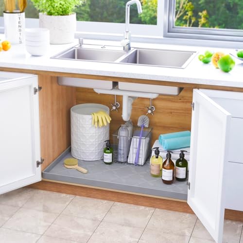Waterproof Under Sink Mat Silicone 28" x 22" Kitchen Cabinet liner (Gray / 28"W x 22"L)