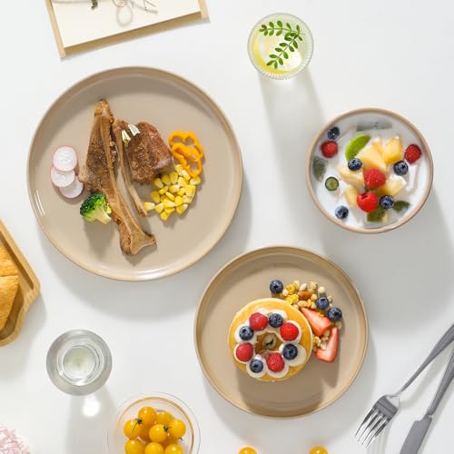PLAYA Ceramic Plates and Bowls Sets (Brown / 24 Pcs (Service for 8))