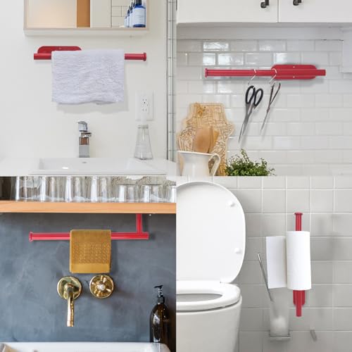 Pink Paper Towel Holder Self Adhesive Drilling for Kitchen Red (Red)