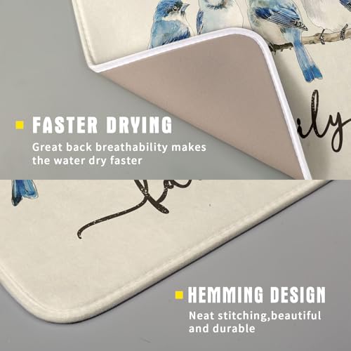 Home Blue Bird Family Dish Drying Mat for Kitchen Counter (16" x 18")