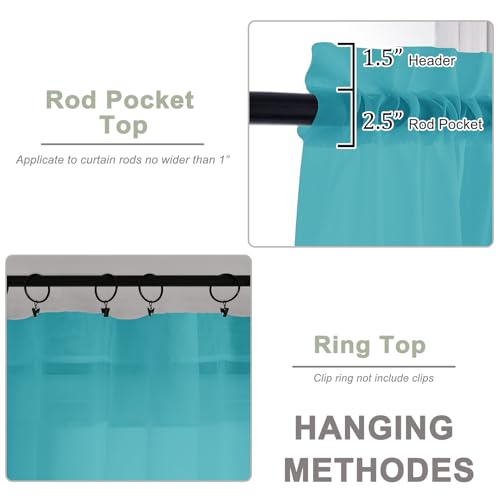 Sheer Curtains 84 Inches Long 2 Panels Set (Turquoise / 59"W x 84"L (Pack of 2))