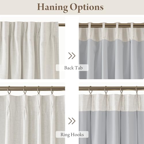 100% Blackout Cream White Pinch Pleated Linen Curtains for Bedroom (Pinch Pleated - Cream White / 40"W x 84"L (Pack of 2))
