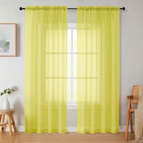 Sheer Curtains 84 Inches Long 2 Panels Set for Bedroom Living Room (Lemon / 42"W x 84"L (Pack of 2))
