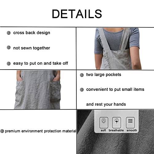 Pinafore Cross Back Apron for Women with Pockets (X-Large / Grey)