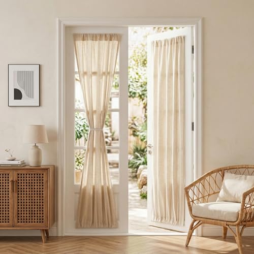 Oatmeal French Door Curtains for Door Window 72 Inch Length 2 Panels Semi Sheer Light Filtering Curtain for Bedroom Window Glass Rod Pocket for Kitchen Dining Room (26"W x 72"L (Pack of 2) / Taupe)