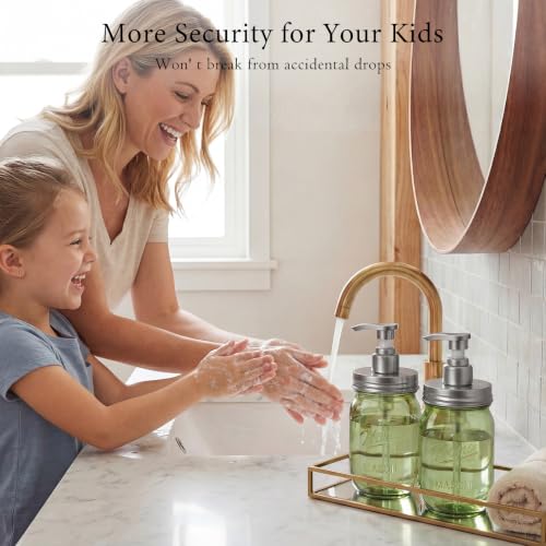 Plastic Mason Jar Soap Dispenser with Pump Lid 16OZ (Green Jar With Silver Pump)