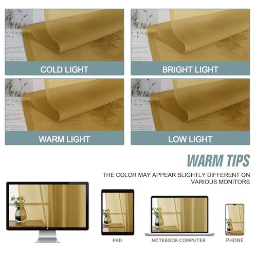 Gold Sheer Curtains for Window 96 Inches Long 2 Panels Set (42"W x 96"L (Pack of 2) / Gold)