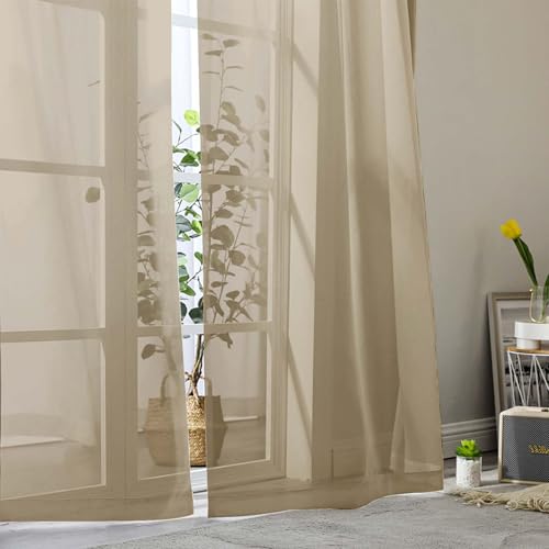Sheer Taupe Curtains for Bedroom Living Room 54 Inch Length 2 Panels Set (Taupe / 42"W x 54"L (Pack of 2))