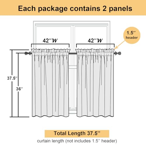 White Sheer Curtains 36 Inch Length 2 Panels Set (White / 42"W x 36"L (Pack of 2))