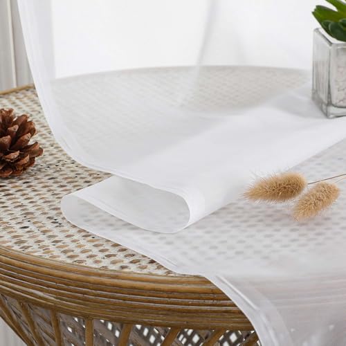 White Sheer Curtains 84 Inches Long 2 Panels (White / 59"W x 84"L (Pack of 2))