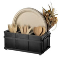 Silverware Caddy Black Wood Silverware Holder Paper Plate Dispenser (Black)