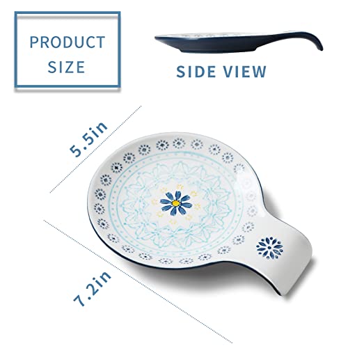 Spoon Rest 5.5" Ceramic Spoon Holder for Stove Top (Blue)