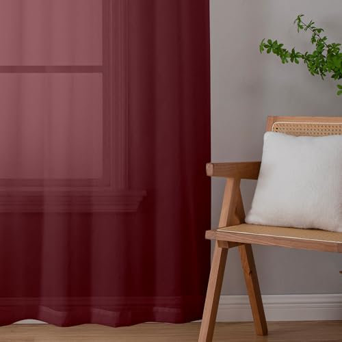 Sheer Window Curtain Panels 90 Inch Long 2 Pieces (42"W x 90"L (Pack of 2) / Burgundy)