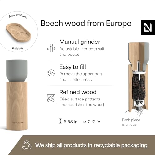 Wooden Salt and Pepper Grinder Set Manual (Ash Gray / Set of two manual grinders without wooden tray)