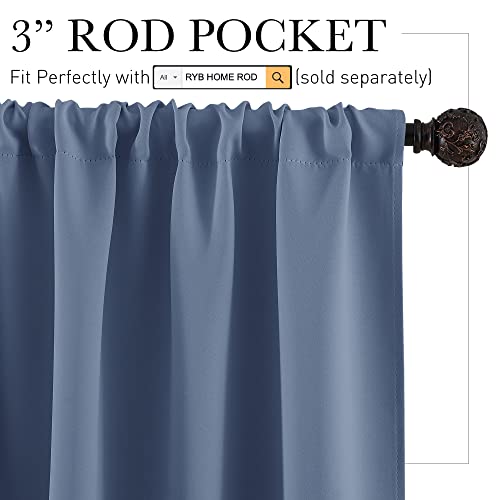54 inch Blackout Curtains for Living Room Bedroom (Stone Blue / 42"W x 54"L (Pack of 2))