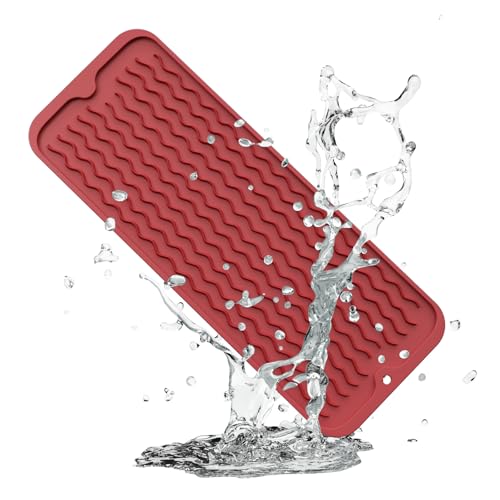 Small Dish Drying Mat for Kitchen Counter (Lava Red / 17" x 6")