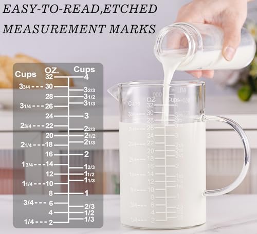 Ackers Etched Graduated Glass Measuring Cup (1000 ML (32 Oz, 4 Cup) - Etched Graduated)
