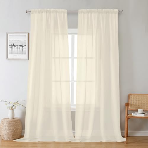 Cream Sheer Curtains 96 Inches Long 2 Panels (Cream / 42"W x 96"L (Pack of 2))