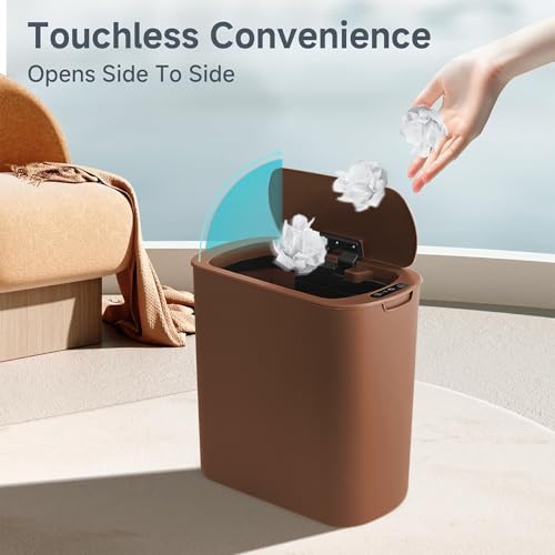 Automatic Motion Sensor Bathroom Trash Can with Lid (Brown)