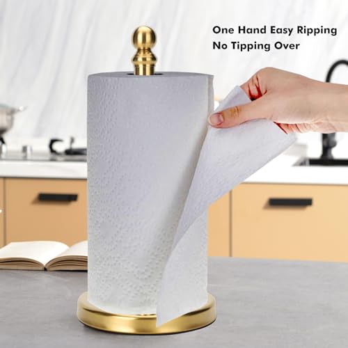Gold Paper Towel Holder Countertop with Weighted Stainless Steel Base (Gold)