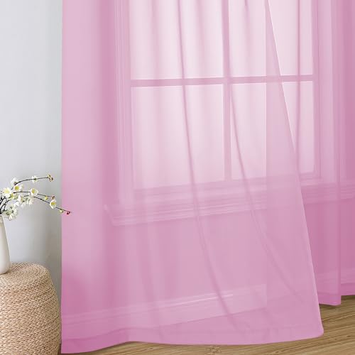 Pink Sheer Curtains 84 Inches Long (Pink / 42"W x 84"L (Pack of 2))