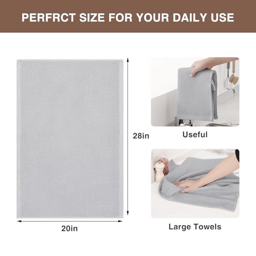 100% Cotton Oversized Waffle Weave Kitchen Towels 6 (Light Gray / 20 X 28 - 6 Pack)