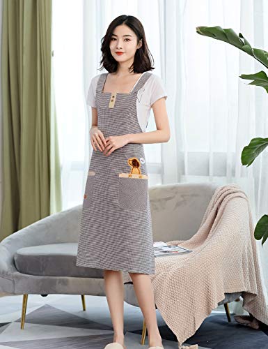 100% Cotton Cute Gingham Apron with Pockets (#2 Korean Style Coffee Gingham Doggy)