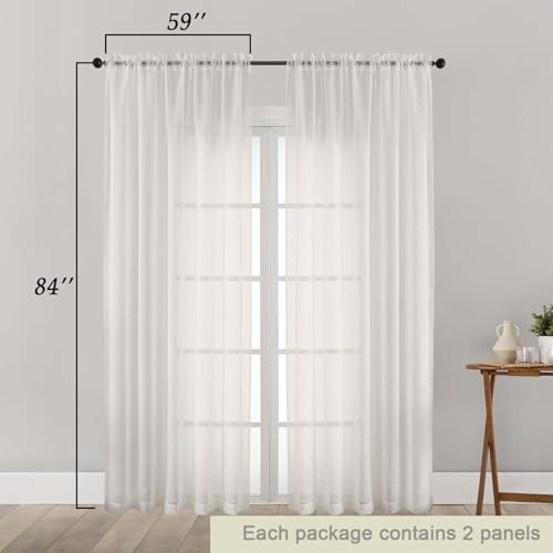 Ivory Sheer Curtains 84 Inches Long 2 Panels Set for Bedroom Living Room (Ivory / 59"W x 84"L (Pack of 2))