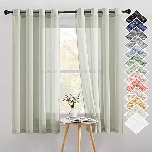 Linen Sheer Curtains Flax Textured (52"W x 63"L (Pack of 2) / Sage Green)