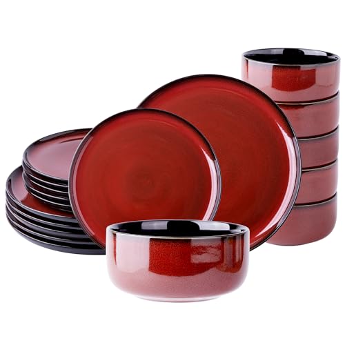 Ceramic Dinnerware Sets for 6 (Modern-Orange Red / Service for 6 (18 Pcs))