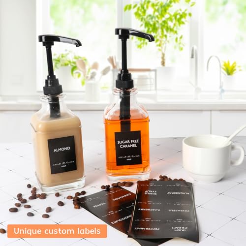 16 oz 4 Pack Glass Coffee Syrup Dispenser with 1 (Black Pump-4 Pack)
