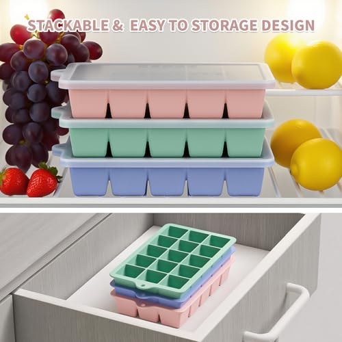 Silicone Ice Cube Tray 3 Pack (Ice Cube Tray 3 Pack / Blue+Mint+Pink)