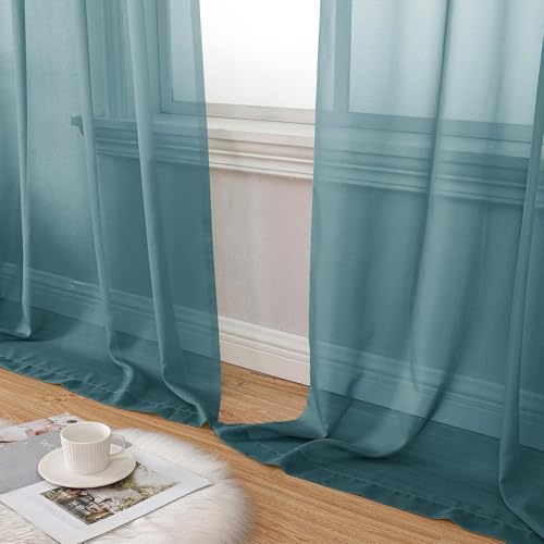 Dusty Blue Sheer Curtains 84 Inches Long 2 Panels (Dusty Blue / 42"W x 84"L (Pack of 2))