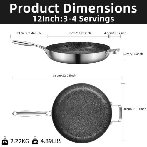 12 Inch Nonstick Ceramic Stainless Steel Frying Pan with Lid (12 Inch with Lid)