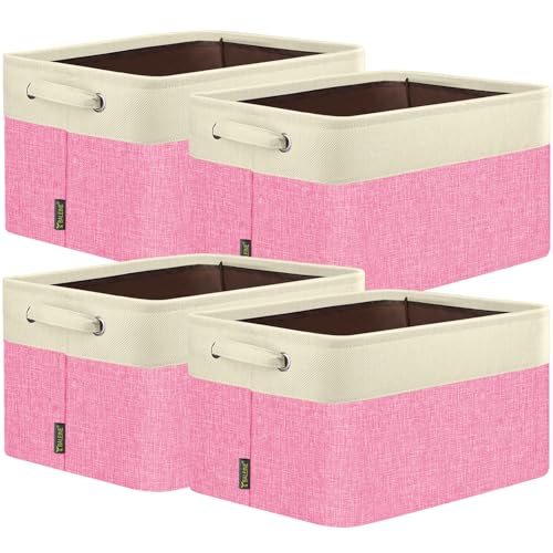 4 Pack Fabric Closet Storage Bins for Shelves (Pink / 4PCS/Medium-14x10x8.5)