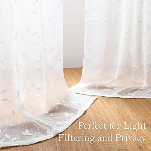 White Sheer Curtains Vine Embroidered (52"W x 96"L (Pack of 2) / Vine White)