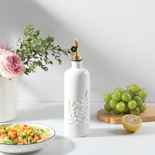 Sweejar 18 Oz Oil Dispenser for Kitchen with Gravity Spout (White / 18 Oz(Gold Spout))