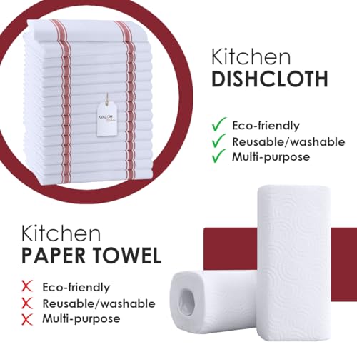 Dish Towels Cotton Kitchen Towels (Red Stripe / Pack of 15)