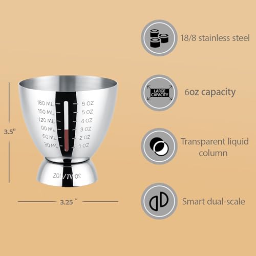 Stainless Steel Cocktail Jigger with OZ&ML Markings (#2 Silver 1PC)