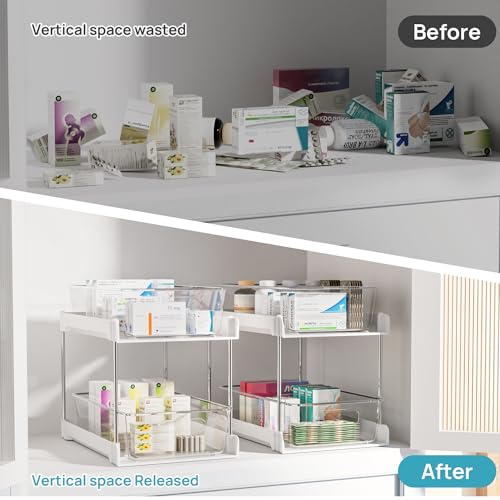 4 Pack Pull Out Bathroom Under Sink Organizer (White / S-Standard (4 Pack))